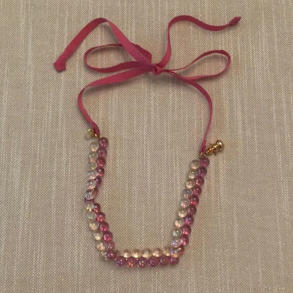 J.Crew Crewcuts | Iridescent Beaded Grosgrain Necklace | 40” Adjustable